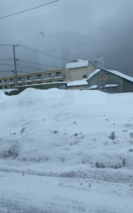 道路両脇には雪の壁が高く